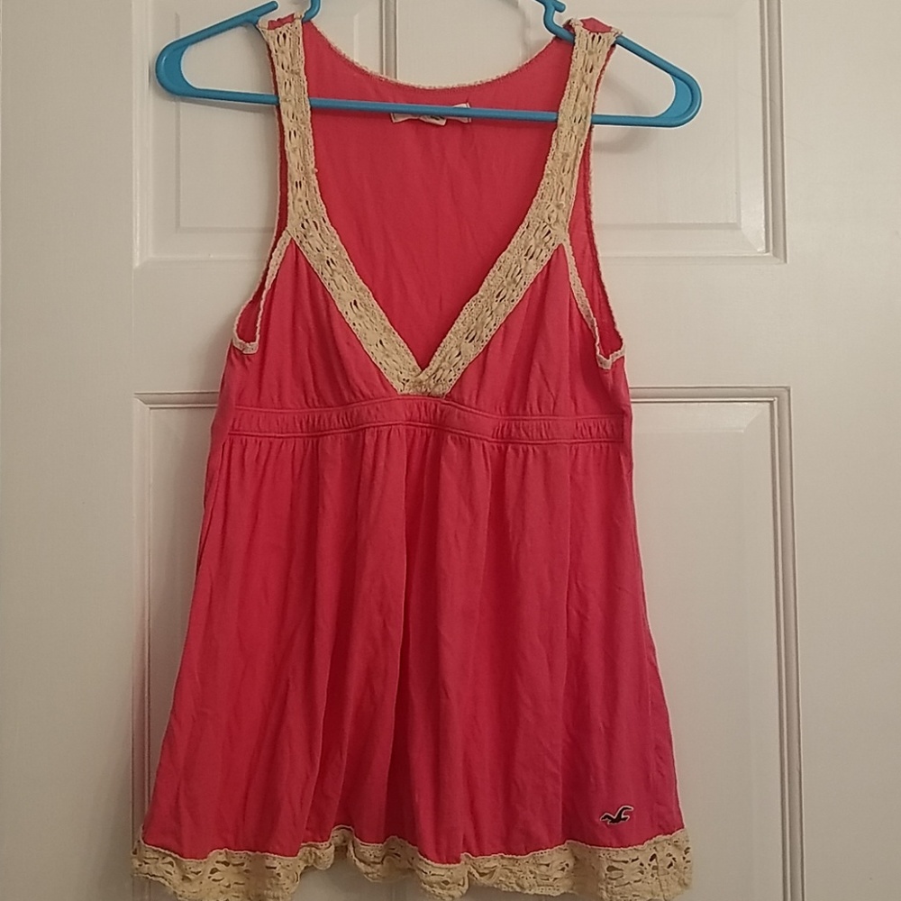 Hollister Pink beaded & lace tank top
